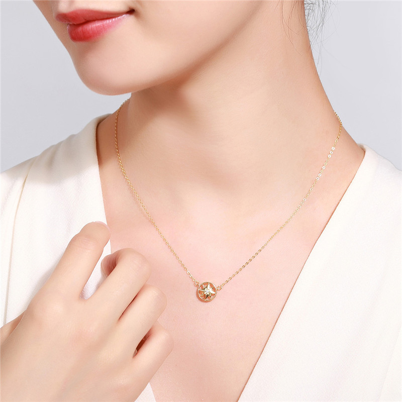 DTOTO 新款s925纯银饰品秋冬百搭锁骨链满钻八芒星罗盘项链欧美吊坠