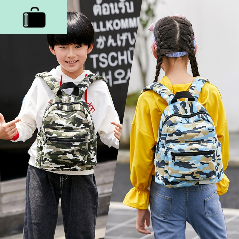 亲子双肩包帆布男女孩迷彩旅游轻便休闲儿童背包幼儿园小学生书包NEW LAKE 丛林红小号
