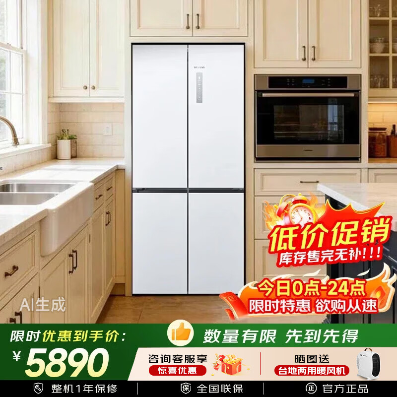 西门子KC89BV120C 502升大容量 冰立方平嵌P3十字门四开门变频冰箱 自动制冰 超薄嵌入 白色高清大图