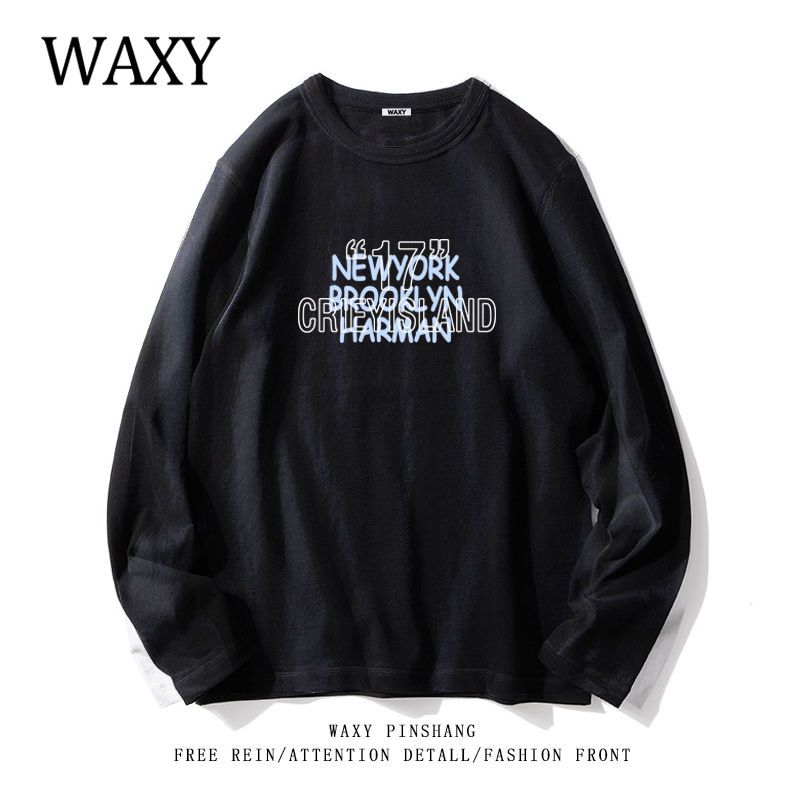 WAXY春季新款纯棉长袖圆领T恤女学生宽松慵懒风韩版上衣女装潮ins