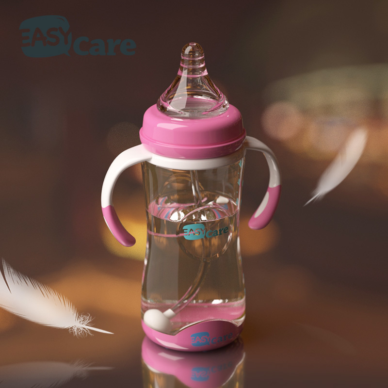 伊斯卡尔(Easy Care)320ml婴儿PPSU奶瓶宝宝吸管奶瓶防胀气防呛奶宽口径防摔感温变色奶瓶黄色