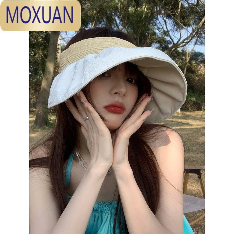 MOXUAN2022新款空顶帽遮阳防晒帽女夏季发箍大檐沙滩遮脸太阳帽