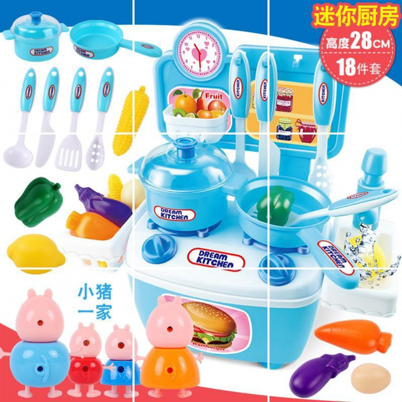 公主模拟家家过小猪小女孩迷你厨具餐具炒菜厨房佩奇套装玩具塑料 豪华大别墅小猪一家-B82