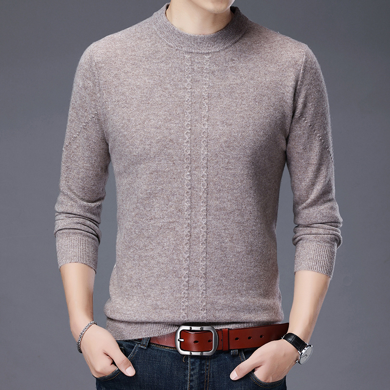 冬季羊绒衫男圆领条纹商务休闲中年加厚羊毛衫男毛衣保暖打底衫100山