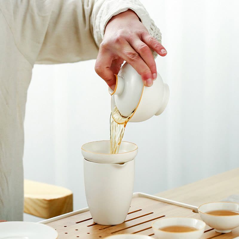 苏氏陶瓷茶具套装脂白简约功夫茶具带干泡茶盘套组图片