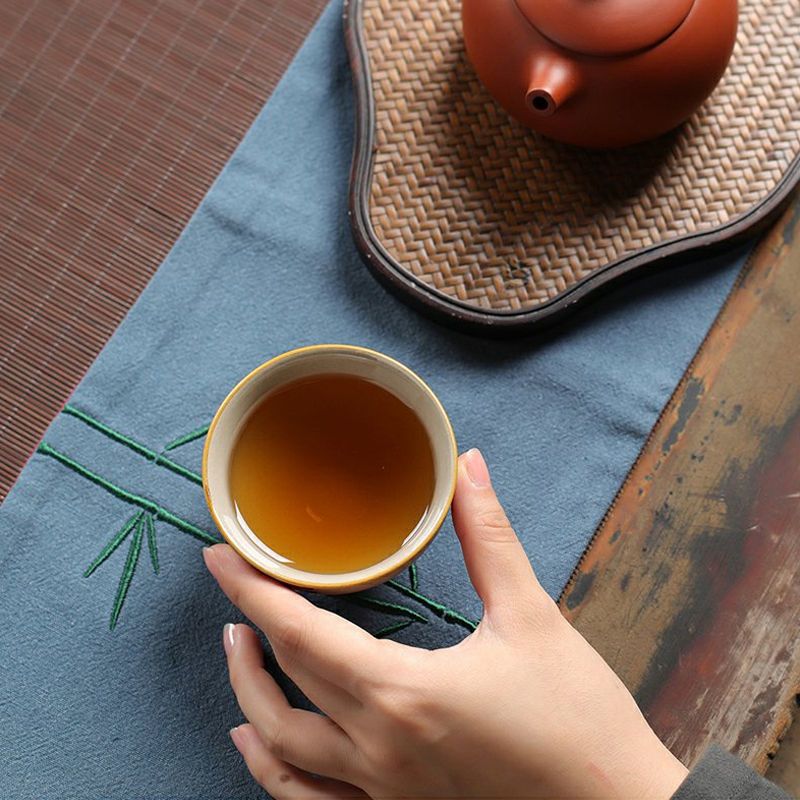 粗陶仿古鸡缸杯品茗杯斗彩鸡公杯喝茶主人杯个人单杯茶杯茶碗茶盏 金鸡报喜-吉祥杯100ml 送茶巾
