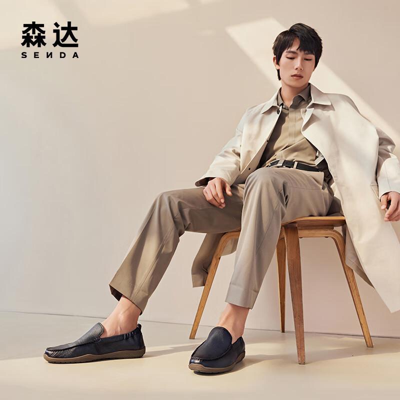 森达舒适豆豆鞋男春季一脚蹬软面平底乐福休闲皮鞋ZYA08AM4