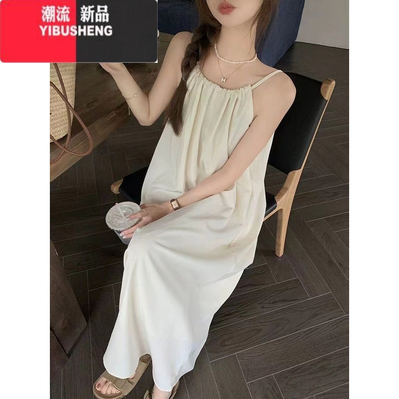 YIBUSHENG茶歇法式挂脖吊带连衣裙女季2024新款大码高级海边度假仙女长G高清大图