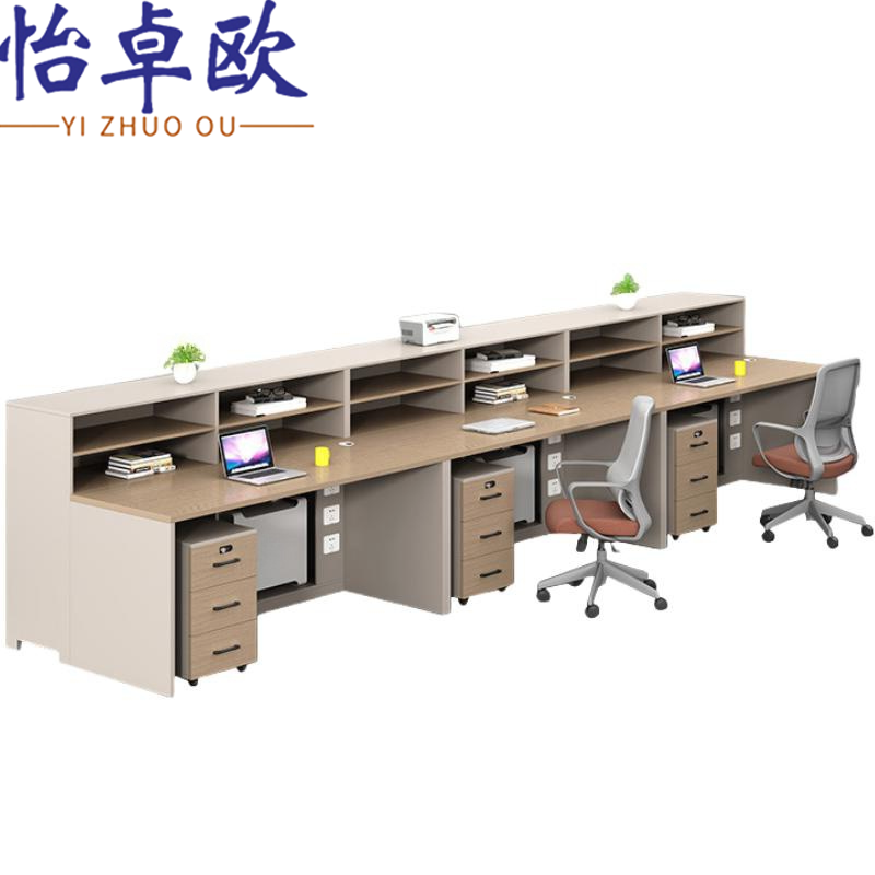 怡卓欧职员桌三人位+活动柜+椅组高清大图