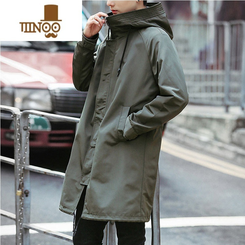 YANXU风衣男中长款英伦风韩版潮流过膝夹克外套男士感大衣薄高清大图
