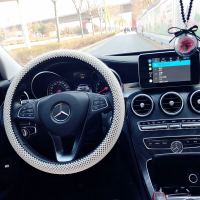 原创珍珠汽车方向盘套女韩国可爱冰丝手缝通用型四季把套夏季