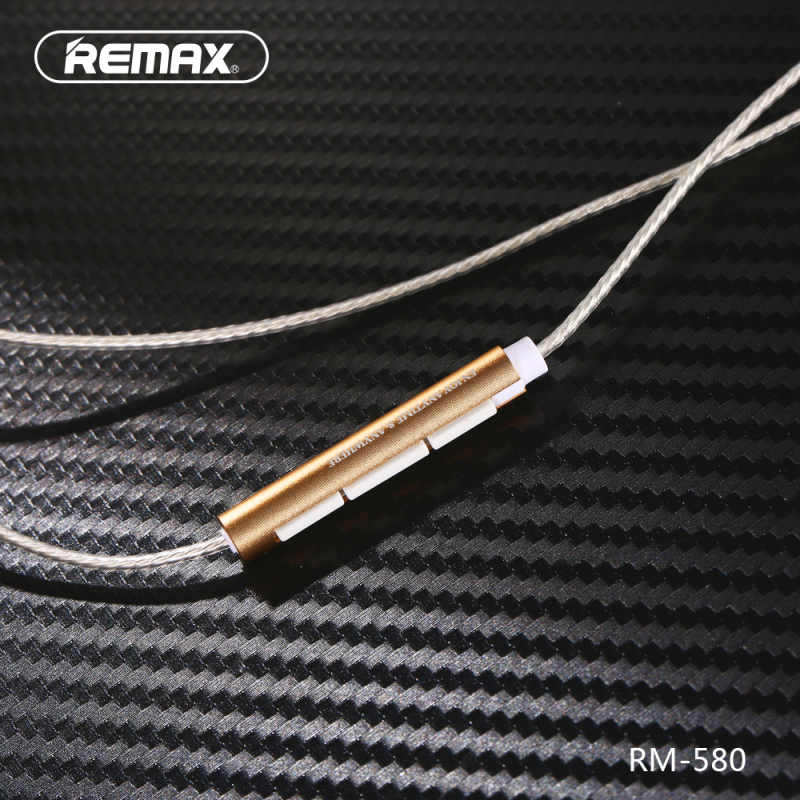 Remax睿量RM-580双动圈有线耳机入耳式hifi四核重低音耳塞式线控带麦k歌直播游戏电竞通用型-金色