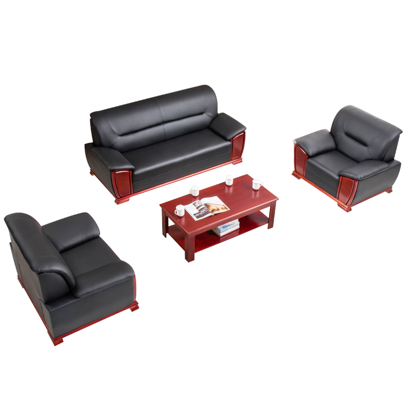 三金鑫 办公家具办公沙发会客接待商务洽谈中式沙发商务传统办公沙发 西皮单人位+单人位+三人位+茶几
