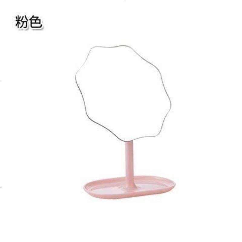 欧式爱心双面化妆镜便携台式梳妆镜宿舍美妆镜子高清公主镜 粉色梅花单面镜子带收纳盘(送梳子)