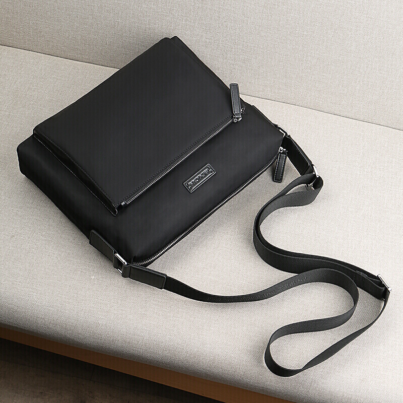 稻草人mexican男士单肩包横款牛津布单肩斜挎包帆布大容量男包黑色