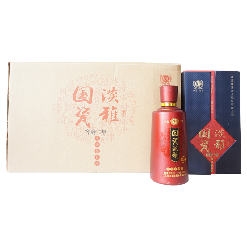 洋河镇佳洋股份出品 国瓷淡雅窖龄三年 52度 浓香型白酒 480ml 6瓶装