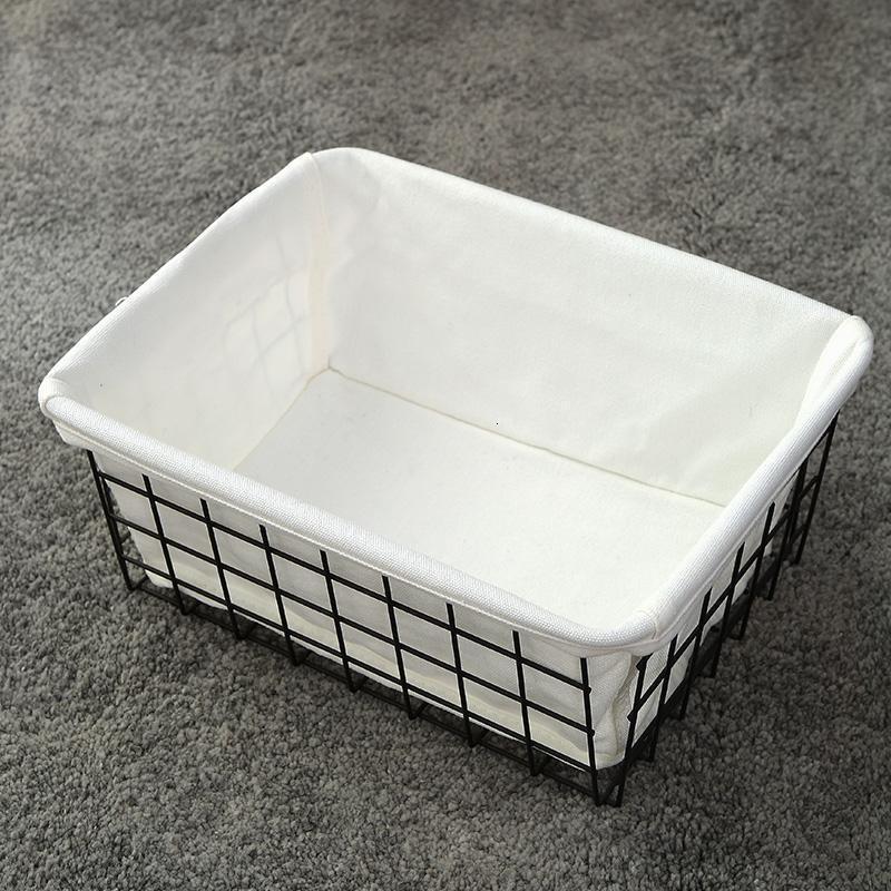 家柏饰(CORATED)杂物收纳筐布艺桌面北欧化妆品储物篮小铁艺面膜零食收纳筐铁架子 超值2个装-黑色铁框+白色衬布