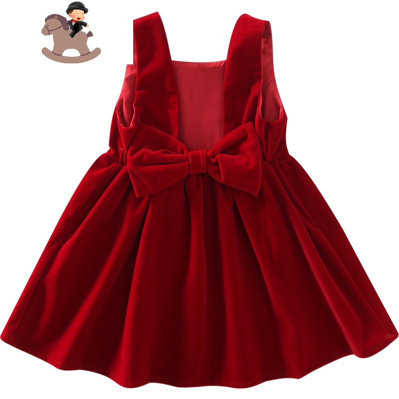yuebin女童连衣裙秋装2020儿童网红裙子超洋气小女孩韩版红色丝绒背心