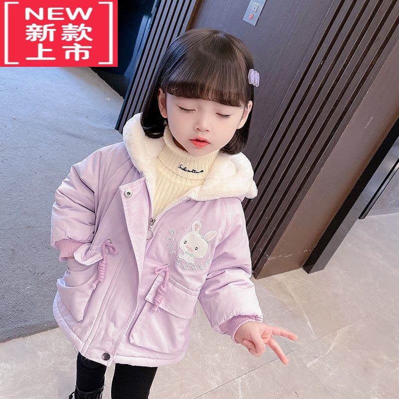 可莉允女童冬装棉服2022新款小童儿童装棉衣女宝宝加绒棉袄秋冬连帽外套图片