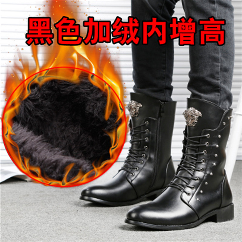 歌爱妮2019新款马丁靴男靴中筒高筒靴马靴男韩版潮内增高尖头皮靴子男潮
