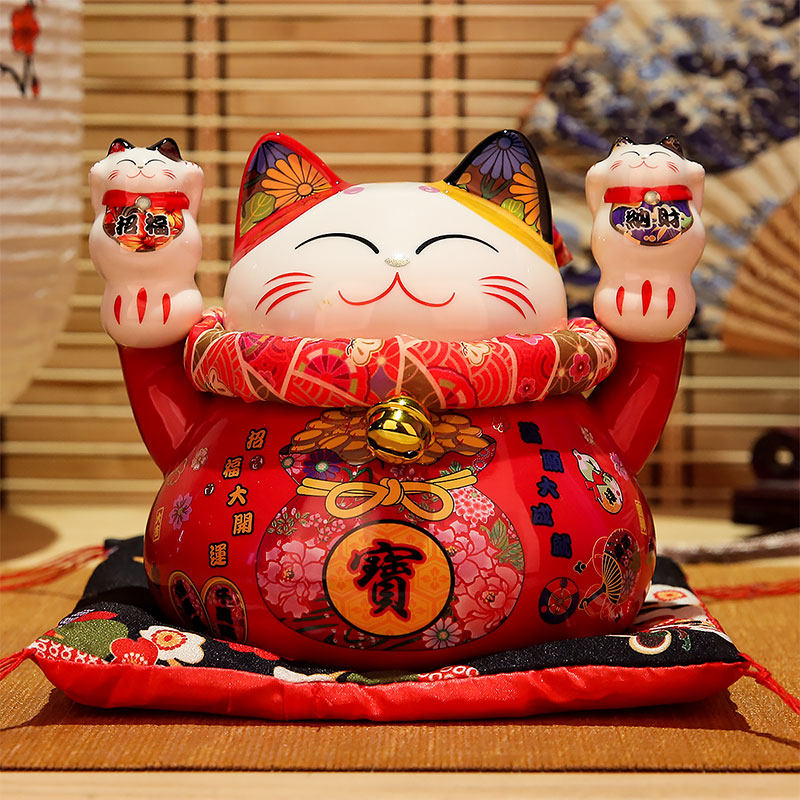 店铺猫小摆件 家居客厅开业礼品日式陶瓷存钱罐发财猫 三维工匠 5寸招福纳财猫高清大图