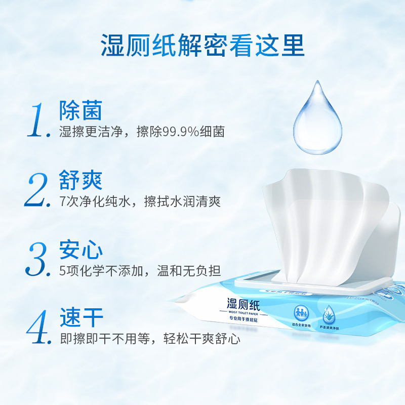 国光湿厕纸40片*5家庭实惠装私处卫生清洁擦屁股湿巾厕所如厕便携湿纸巾