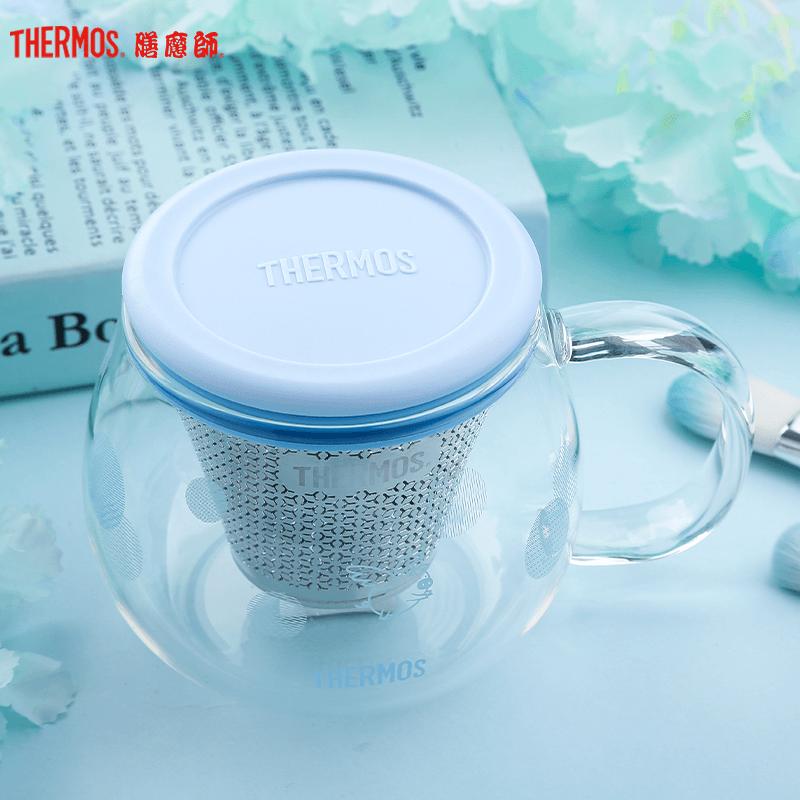 新品朱一龙同款thermos膳魔师几何系列玻璃杯花茶杯便携波波王子随手杯膳魔師水杯滤网杯子男女喝茶TCGH-440