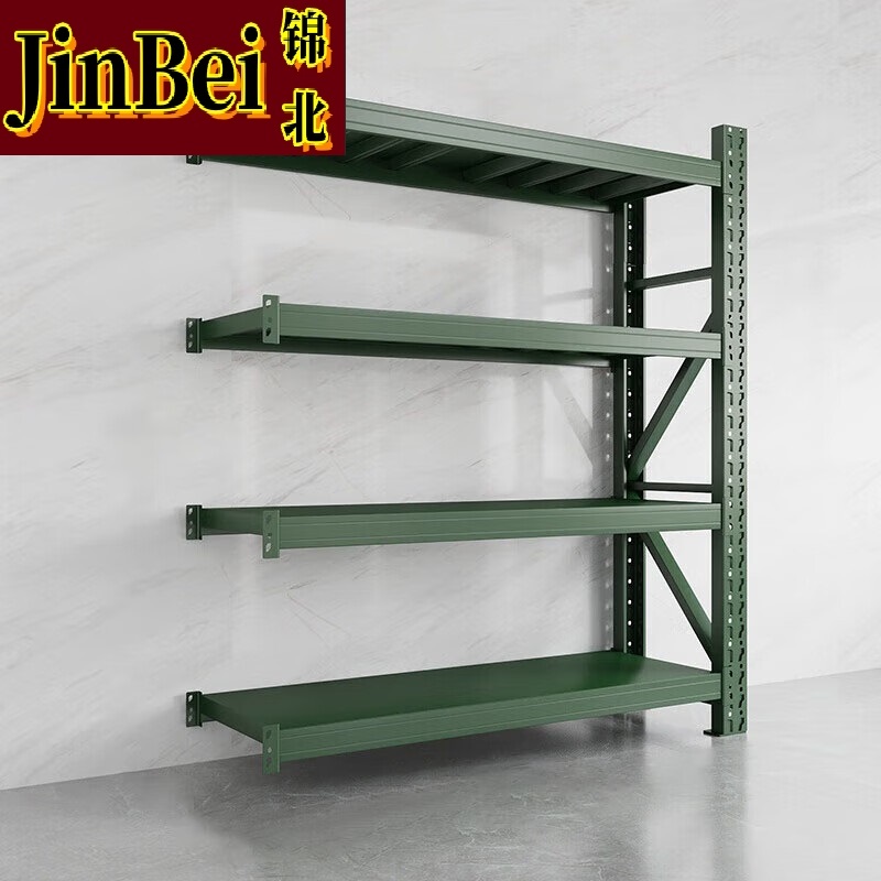 锦北货架仓储库房储物架军绿色四层副架350kg/层重型200*50*200cm