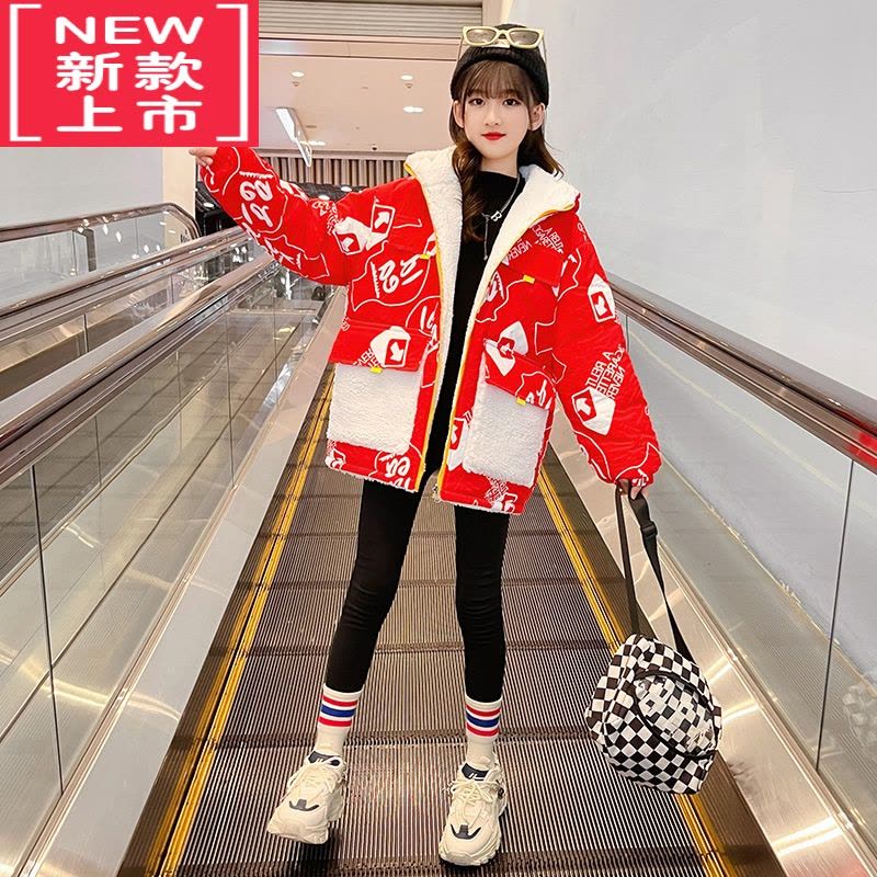 可莉允欧洲站女童羊羔毛外套2022冬季新款中大儿童两面穿洋气加绒毛毛衣棉服图片