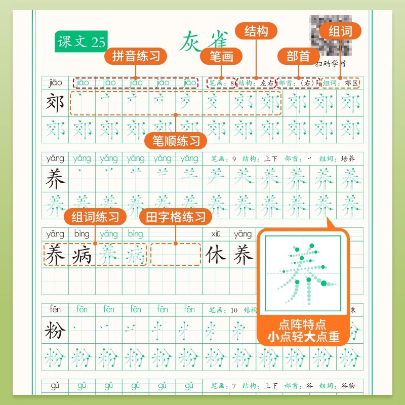 一年级下册同步字帖*共3册 [正版]一年级字帖练字小学生同步点阵控笔训练字帖二三年级上册下册练字帖每日一练钢笔硬笔字帖人高清大图