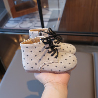 儿童马丁靴年秋季新款小女孩单靴圆点女童公主靴女宝宝短靴 25码内长15.5cm BBWD132/米色