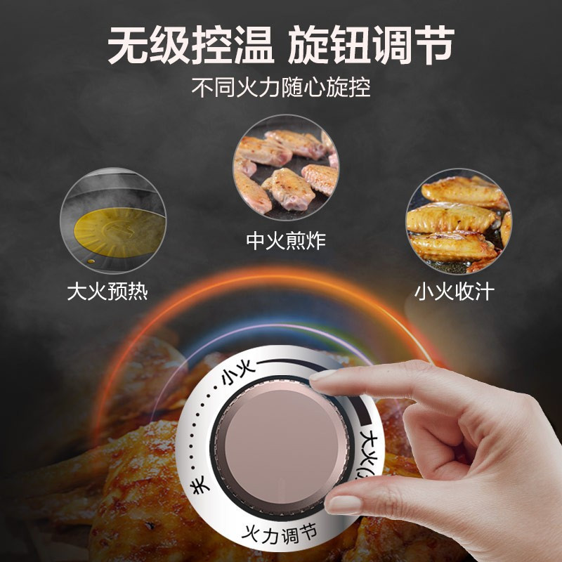 美的(Midea)电饼铛家用智能控温煎烤机加厚深盘煎饼铛三明治机早餐机 旋钮控温/悬浮烤盘/蒸汽煎烤