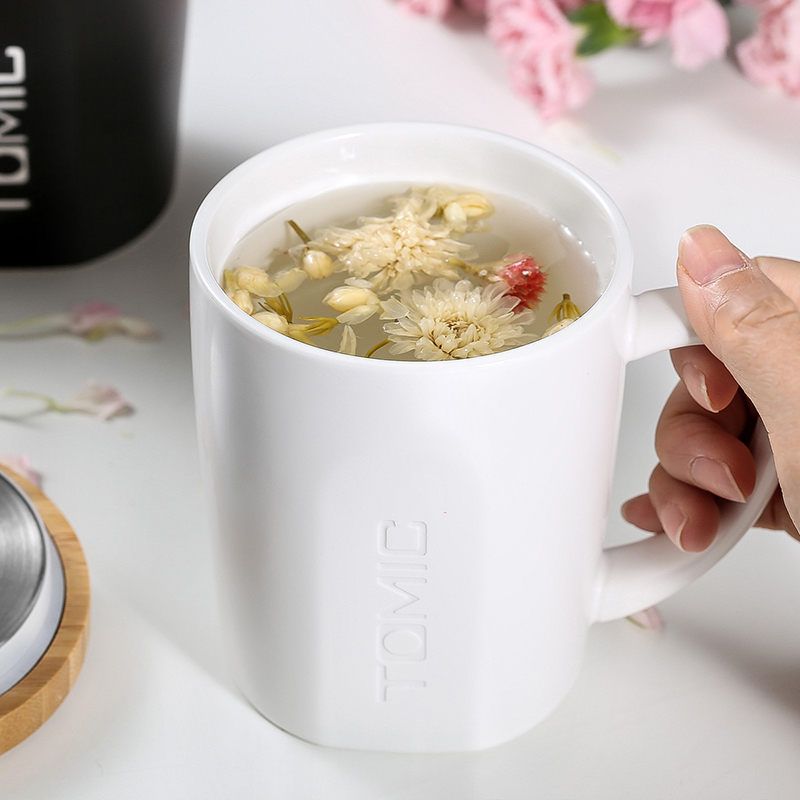 特美刻(TOMIC)马克杯 带盖咖啡杯子情侣陶瓷杯懒人牛奶杯水杯茶杯 TCL1317 白色 520ML大容量