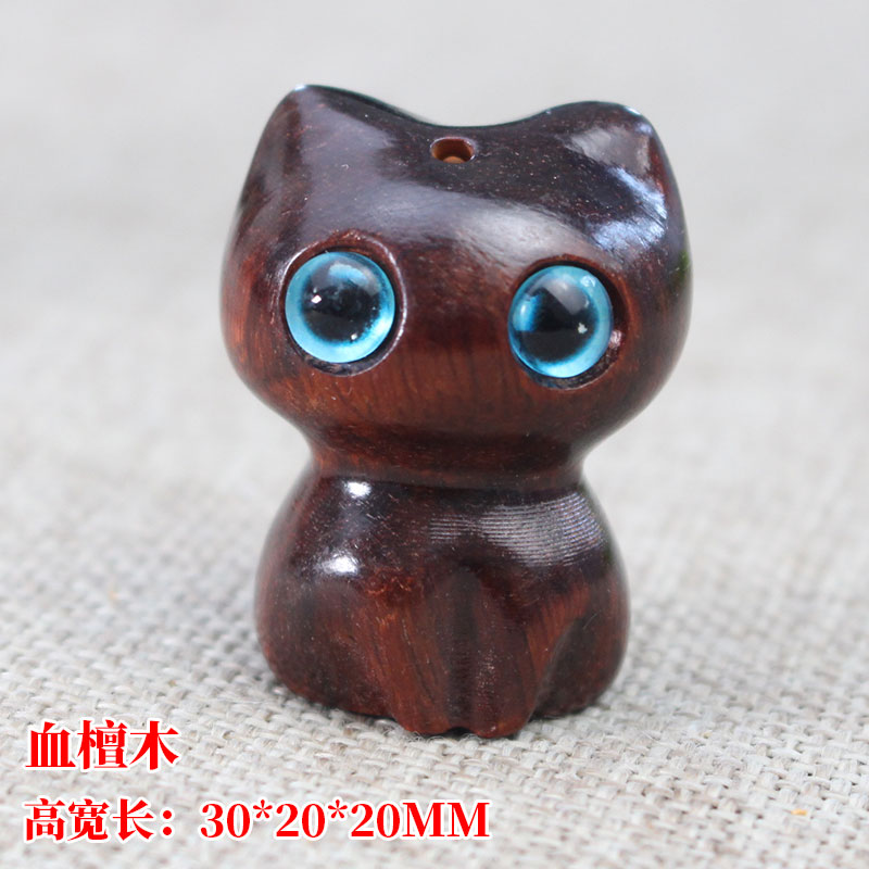 厂家直销可爱猫咪檀木男女国潮风DIY包挂件个性创意汽车钥匙挂饰 血檀木