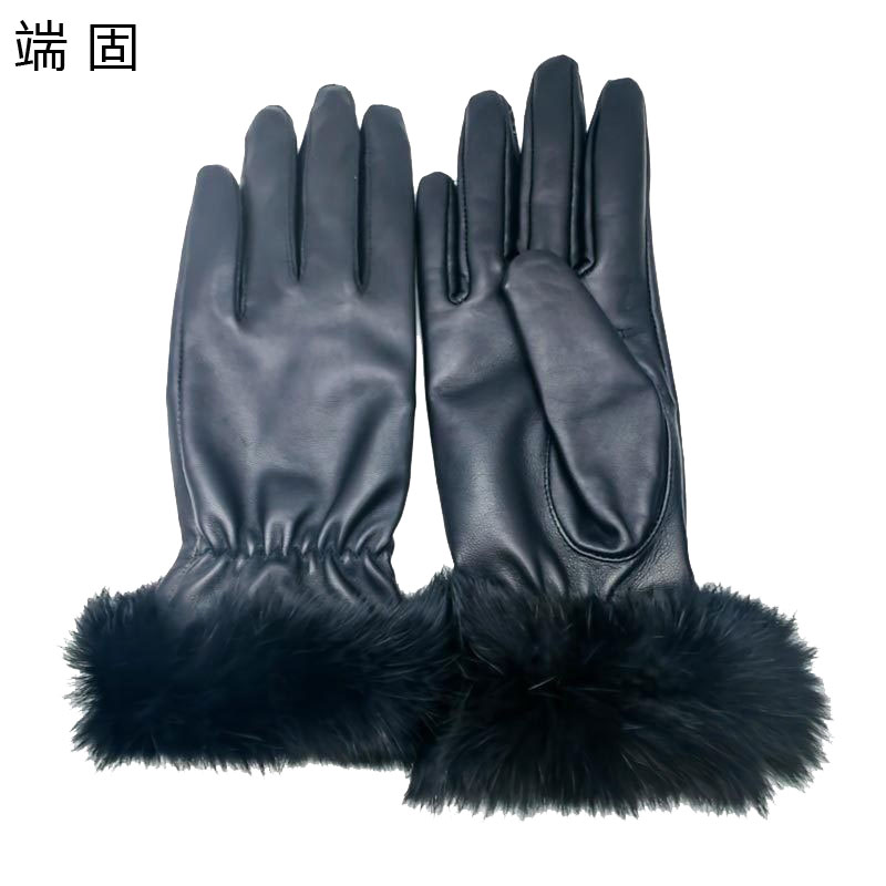 端固兔毛防寒羊皮手套D40T/副高清大图