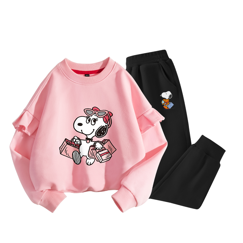 史努比(SNOOPY)童装儿童套头卫衣套装女中大童休闲运动套装TZTYW6B339