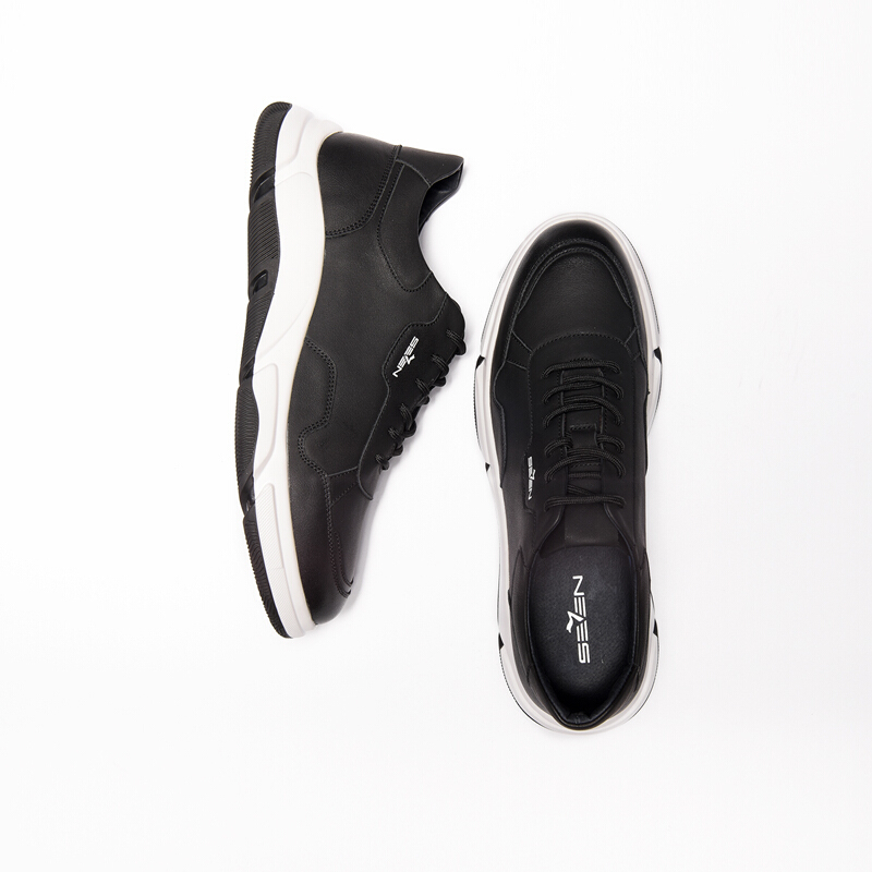 柒牌男装秋季青年潮流运动鞋男士真皮商务休闲鞋119x70170黑色