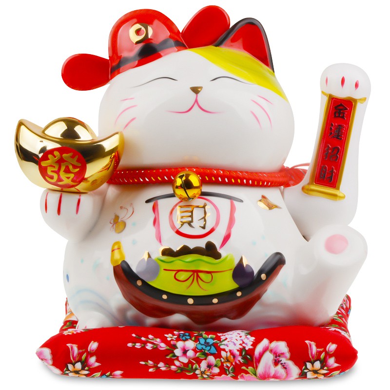 猫摆件店铺开业礼品自动招手摇手大号陶瓷家居客厅创意发财猫 三维工匠 大号25CM一桶金(聚宝盆)摇手*送小猫猫高清大图