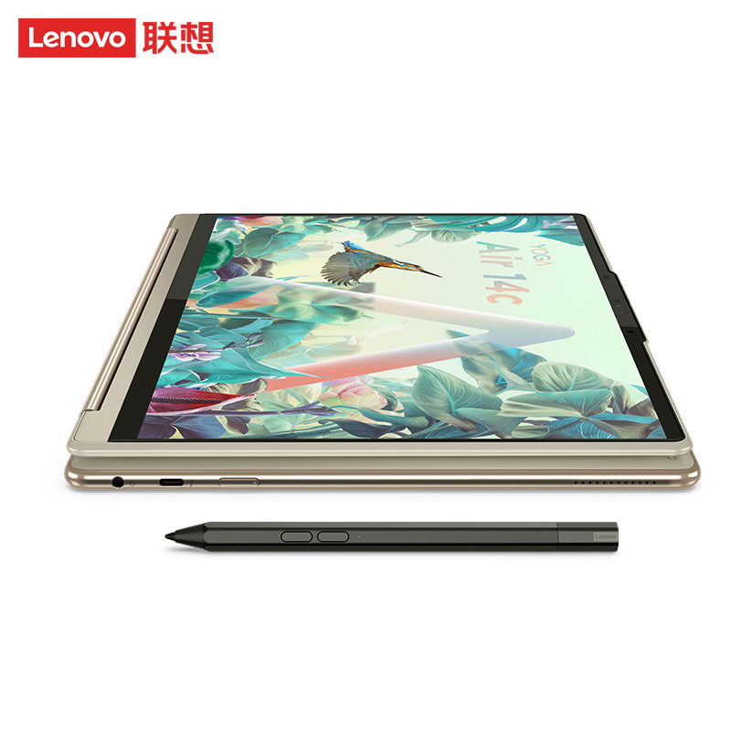 联想Yoga Air14c 2022 14英寸轻薄可翻转笔记本电脑(12代i7-1280P 16G 1TB 2.8K 90Hz OLED 广色域 触控屏 取色笔)曦光金高清大图