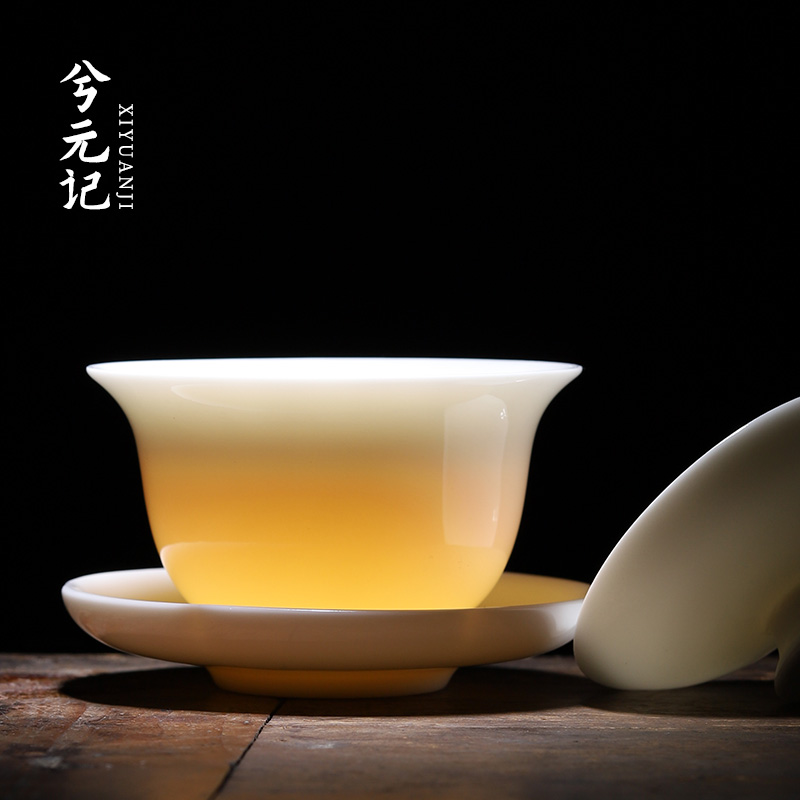 [补贴10%]羊脂玉盖碗茶杯德化白瓷茶碗带盖单个三才大号功夫家用茶具套装高清大图