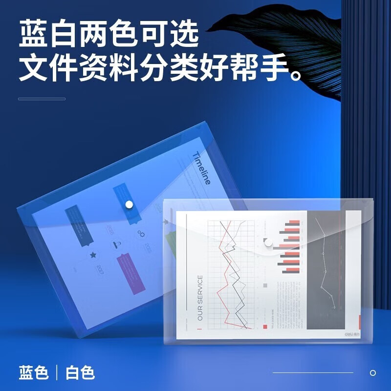 得力(deli)8308 10个装 文件套 A4 透明蓝色 透明文件套 单页文件档案袋 L型文件夹资料袋高清大图