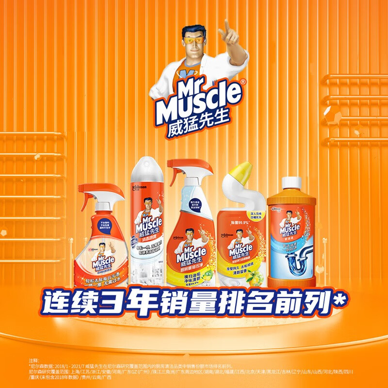 威猛先生(Mr Muscle)油污清洁剂 455g+420g补充装 柑橘香 强力去油污 厨房重油污净高清大图