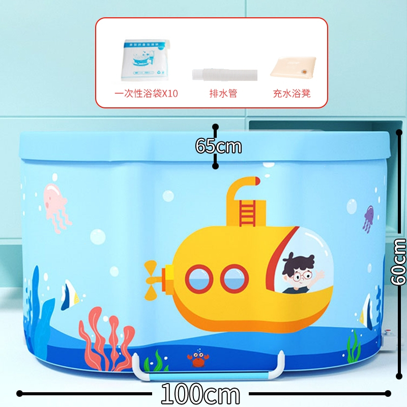 静蝉幽格婴儿宝宝游泳池折叠桶家用儿童洗澡桶浴桶泡澡盆小孩浴缸戏水_蓝色浴桶丨10只一次性浴袋