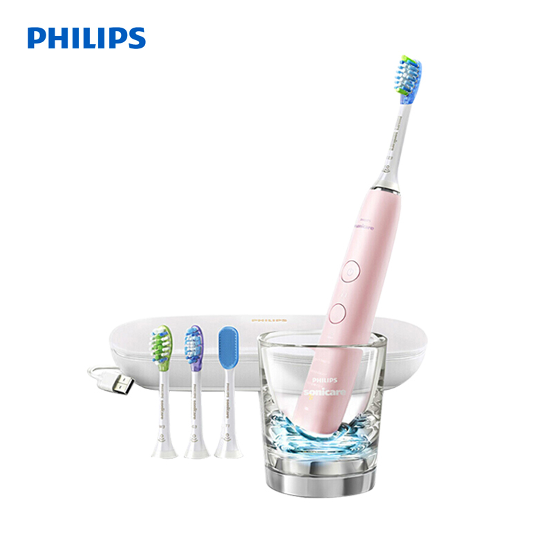 飞利浦(PHILIPS) 电动牙刷HX9924 蓝牙成人声波震动钻石系列(自带刷头*4+充电旅行盒+充电玻璃杯)
