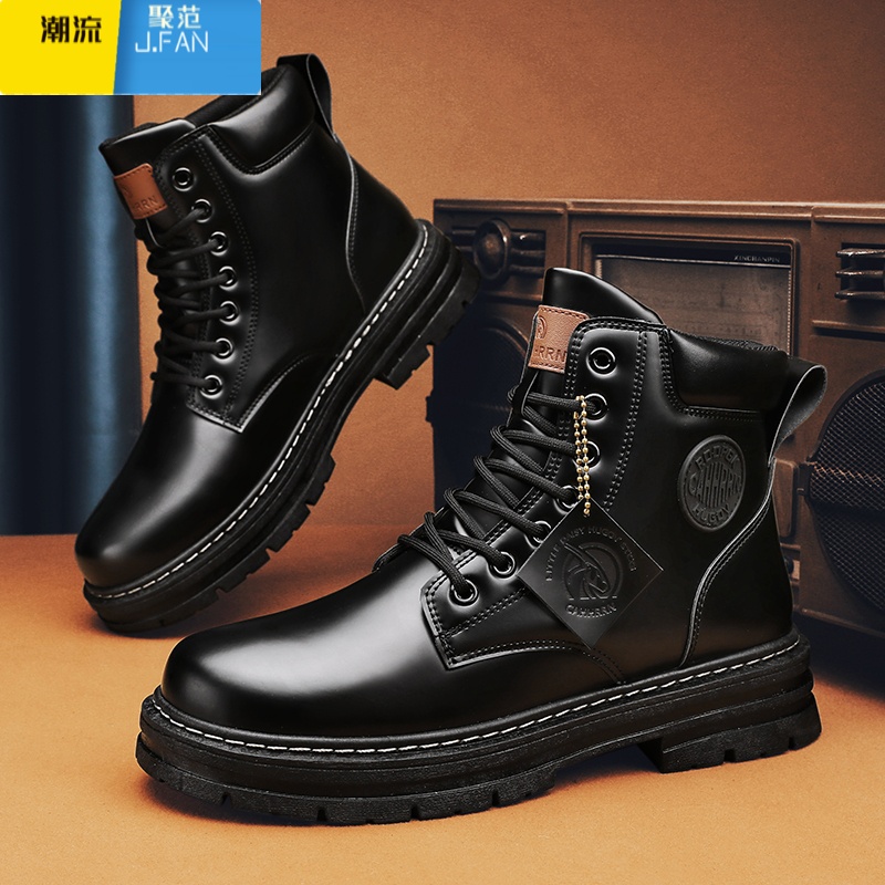聚范大黄蜂马丁靴男款春季高帮工装靴英伦风男士加绒棉鞋厚底防水皮鞋高清大图