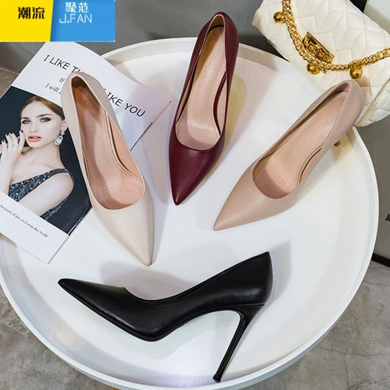 聚范米白高跟鞋女细跟2024年新款晚晚风10公分裸色法式气质单鞋夏8cm图片