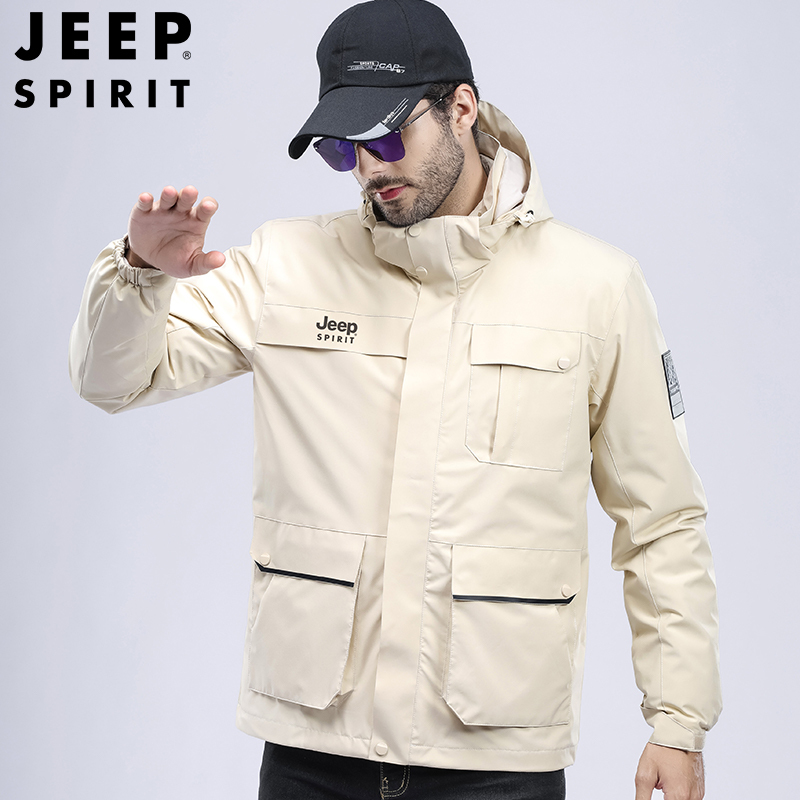 JEEP SPIRIT吉普男士夹克冲锋外套男女情侣款户外防寒服装加厚防风冬装衣服