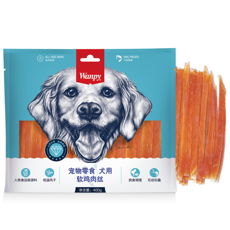 顽皮Wanpy宠物零食犬用软鸡肉丝400g