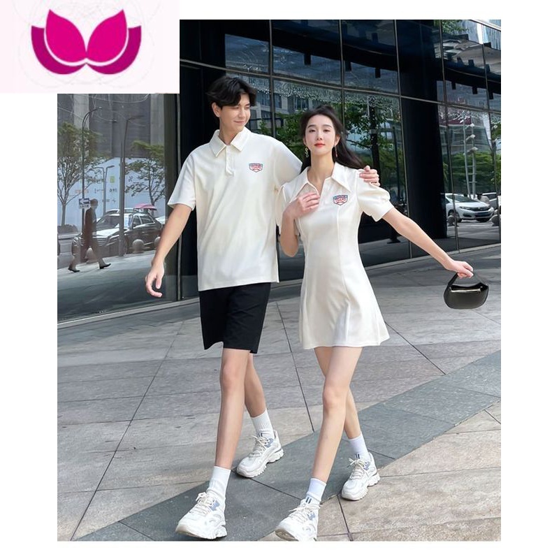 七斓特别的情侣装夏装高级感一裙一衣套装polo衫t恤短袖不一样2023女 一衣一裙男衣女裙 女XXL+男XL