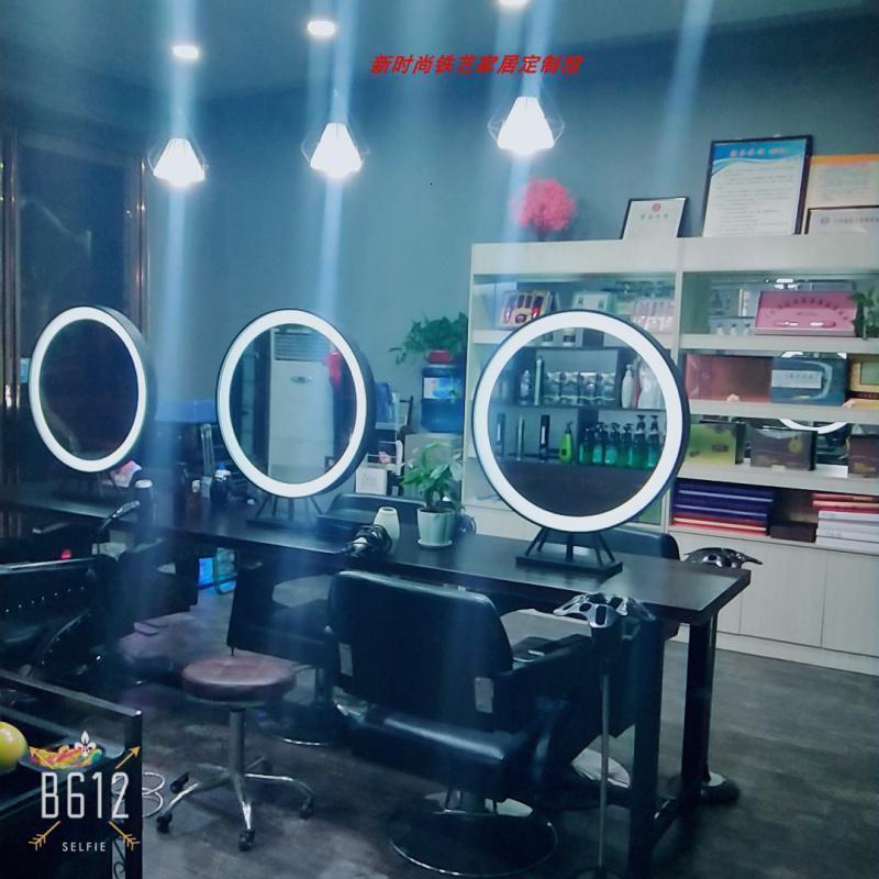 北欧d镜理发店发廊院美发店影楼双面化妆镜带灯双面台式镜_628 白色40CM-双面带灯其他